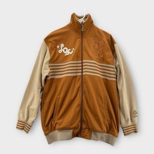 VINTAGE Retro Fox Track Jacket Mens Large Warm Up Brown Tan Hip Hop‎ Baggy Y2K